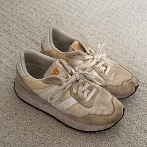 New Balance Tan and White Athletic Shoes